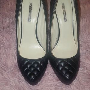 BCBG black leather pumps